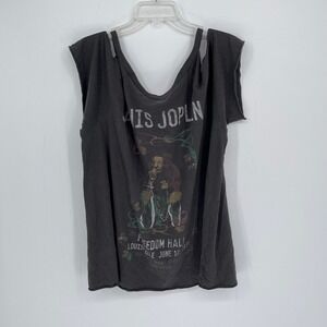Goodie Two Sleeves Women's Gray Janis Joplin Graphic Cold Shoulder Top Size 8